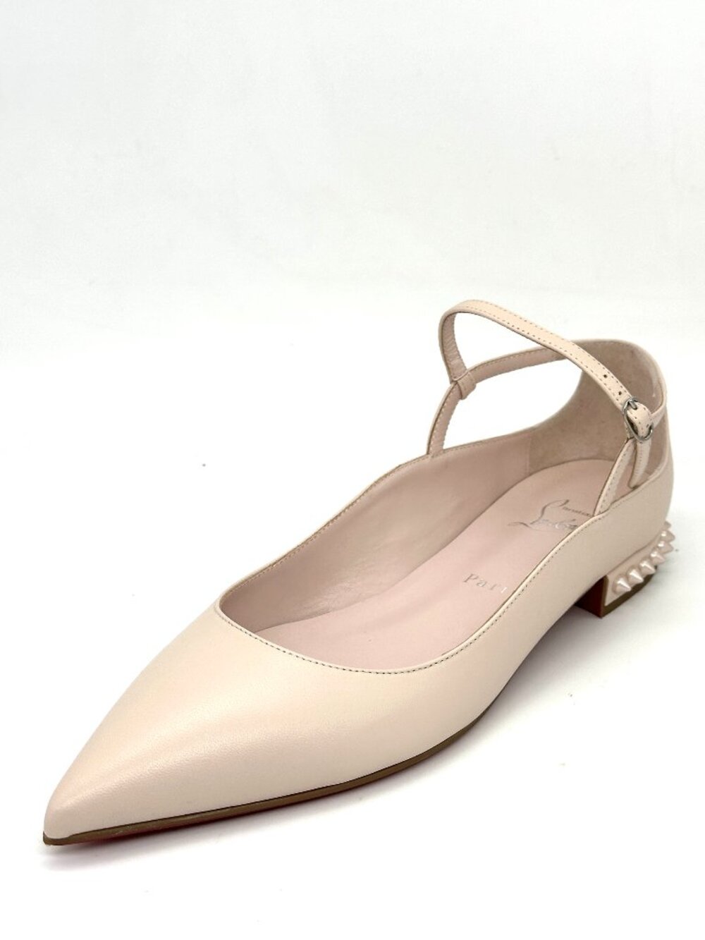 Christian Louboutin CONCLUSIVE Spike Ankle Strap Flat Ballerina Shoes Leche - Picture 5 of 15
